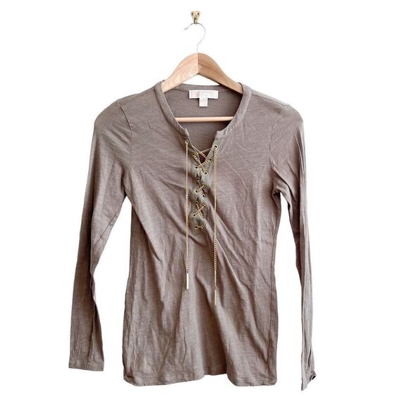 Michael Kors Top Long Sleeved Gold-Toned Chain Tie Green Women's S Knit Stretchy - Picture 1 of 7